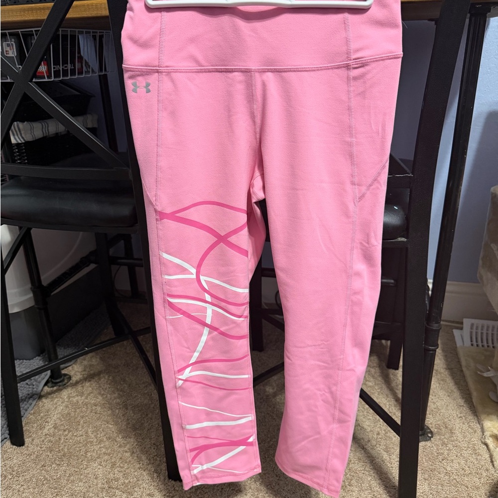 Under Armour Womens Light Pink Coldgear Leggings with White Accents